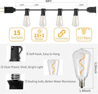 30FT LED Outdoor String Lights Waterproof, 2200K ST38 LED Globe Outdoor Lights for Patio with 16 Edison Vintage Shatterproof Bulbs, Connectable Backyard Lights for Garden, Bistro, Porch, Cafe
