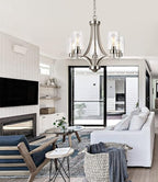 Brushed Nickel Chandelier Dining Room Light Fixture Kitchen Chandeliers Over Table Modern 5-Light Clear Glass Pendant Lighting Adjustable Chain Hanging for Foyer Bedroom Bathroom Hallway