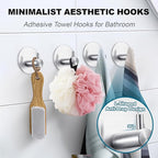 Towel Hooks for Bathroom (4 Pack) Adhesive Towel Hook Shower Hooks for Inside Shower - Sticky Bathroom Wall Hooks for Hanging Towels, Robe, Loofah, Bath Sponge - Brushed Nickel Towel Hooks
