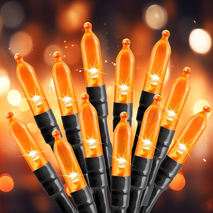Battery Operated Halloween Indoor String Lights, 8 ft 20 LED Orange Mini Cluster Tree Lights with Timer, Indoor Outdoor Patio Garland Window Decor for Party Christmas Halloween Decorations