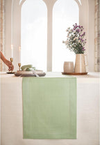 D'Moksha Homes Linen Sage Green Table Runner 108 Inches Long - 100% Pure Linen 14 x 108 Inch Table Runner for Fall, Autumn and Halloween - Classic Hemstitch