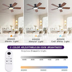 42inch Ceiling Fans with Lights, Low Profile Ceiling Fan with Light and Remote/APP Control, DC Reversible Motor, Noiseless, Flush Mount, Brown Ceiling Fan for Bedroom Indoor/Outdoor Use