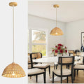 Farmhouse Wicker Pendant Light, 1-Light Boho Rattan Chandelier Light Fixture, Ceiling Hanging with Woven Lampshade, for Kitchen Bedroom Island Hallway, ETL Listed