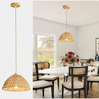Farmhouse Wicker Pendant Light, 1-Light Boho Rattan Chandelier Light Fixture, Ceiling Hanging with Woven Lampshade, for Kitchen Bedroom Island Hallway, ETL Listed