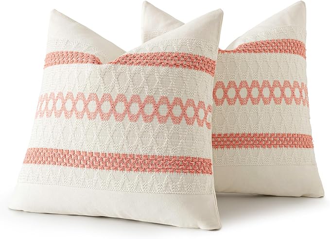MIULEE Set of 2 Coral Red Boho Decorative Pillow Covers 18x18 Inch Farmhouse Rustic Couch Throw Pillows Modern Summer Cotton Cushion Covers Retro Cute Macrame Woven Home Decor for Bed Sofa Chair