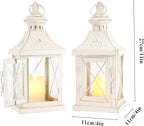 TRIROCKS Set of 2 Decorative Candle Lantern 11'' High Metal Candle Holder Hanging Lantern Perfect for Home Decor Halloween Living Room Parties Events Tabletop Indoors Outdoors (White with Gold Brush)