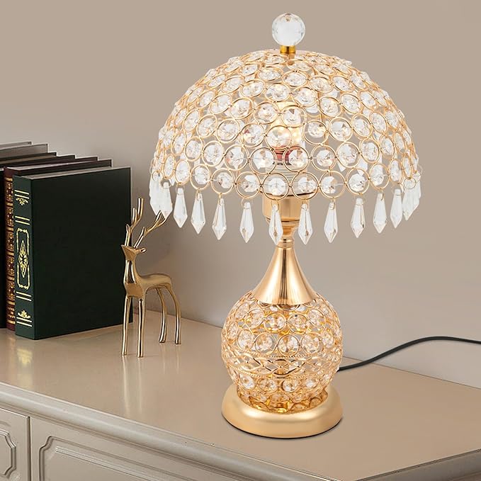 Eapmic Table Lamp,Bedside End Table Lamp ModernNightstand Desk Lamp Geometric Lamp with Shade for Living Bedroom Office(Modern,Style 5,Golden)