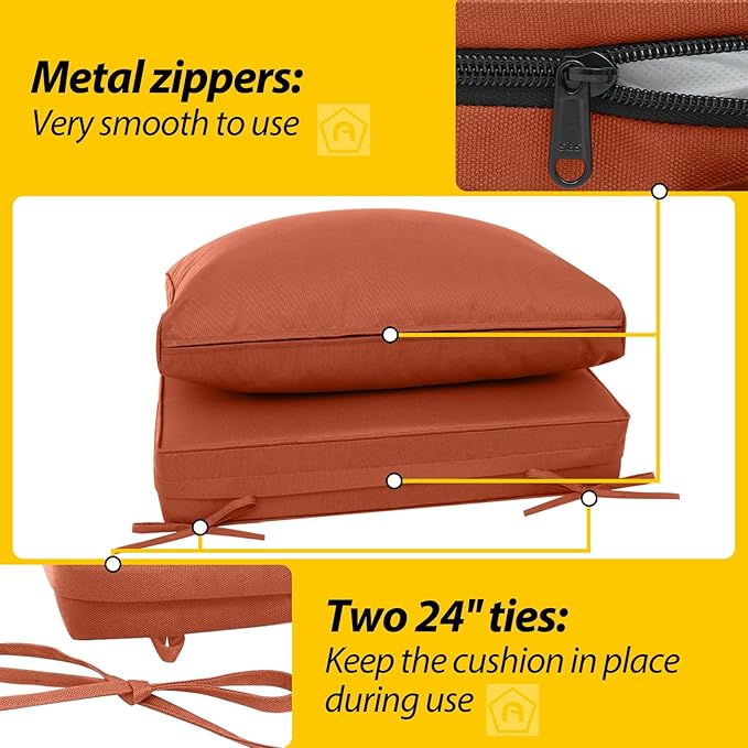 AAAAAcessories Outdoor Deep Seat Cushions, Waterproof, Fade-Resistant Patio Furniture Replacement Cushions, 23.5" x 25.5" x 5" + 23.5" x 13.5", Rust