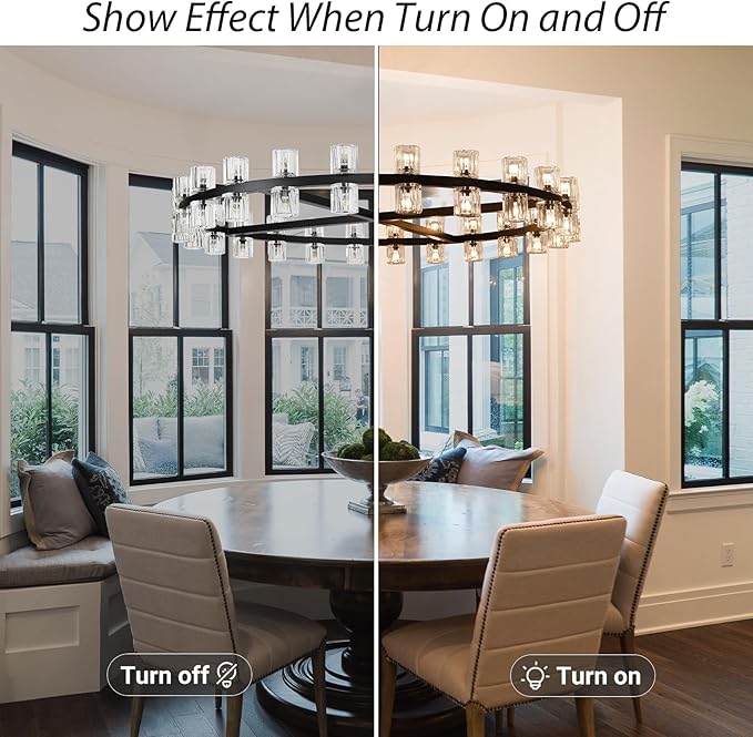 Modern 48 inch Black Round Chandeliers Light Fixture, Crystal Chandeliers for Dining Room, Living Room Chandelier, Wagon Wheel Chandelier Over Table, Suitable for Bedroom,Foyer,Includes Bulb