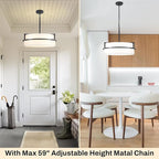 19.7" Black Drum Chandelier,5-Lights Large Drum Pendant Light with White Linen Shade Round Modern Chandeliers for Dining Room Bedroom Kitchen Island Over Table Hanging Ceiling Light Fixtures