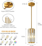 Gold Pendant Lighting Modern Pendant Light Mini Crystal Chandeliers Adjustable Pendant Light Fixture for Kitchen Island Dinning Room Corridor Bedroom(Gold 3-Pack)