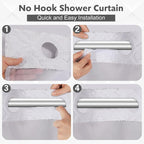 No Hook Shower Curtain Set with Snap in Liner, White Jacquard Tufted Geometric Bath Curtain, Boho Luxury Hotel Bathroom Decor, Waterproof Washable, 71 x 80 Inch