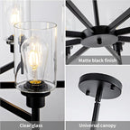 8 Light Black Chandeliers for Dining Room Light fixtures Over Table Modern Farmhouse Chandelier Industrial Hanging Pendant Lighting for Living Room Foyer Kitchen Table with Glass Shade