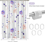 QIYI 3D Embossed Butterflies Blue Purple Flower Shower Curtain, Minimalist White Cloth Textured Waterproof Fabric Set with Hooks, 72x72
