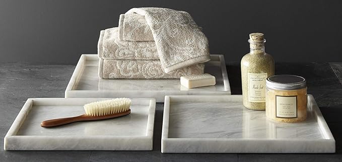 Natural Marble Stone Tray - Hand Carved, Polished Marble Bathroom Tray w/Non-Slip Rubber Pads – Compact Marble Vanity Tray in 3 Shapes - Versatile, Luxury Stone Tray for Bathroom, Kitchen & More