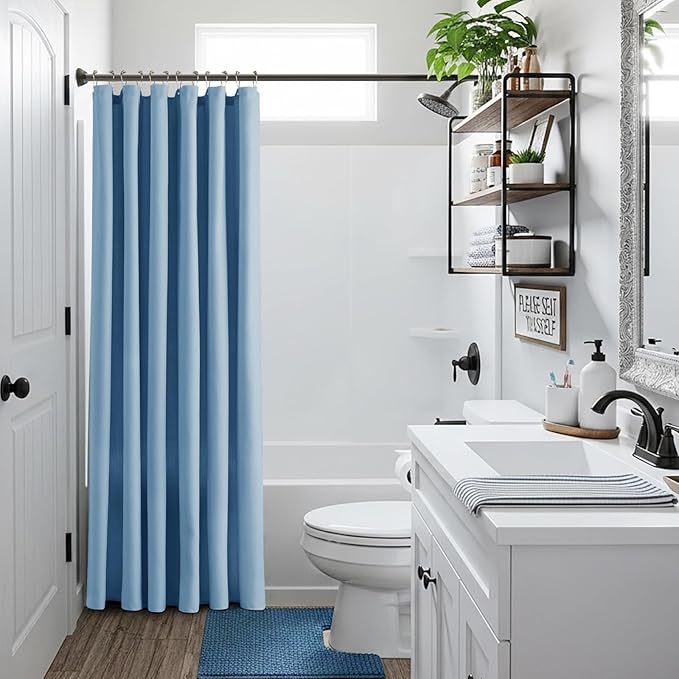 Blue Linen Small Stall Shower Curtains for Bathroom Natural Boho Shower Curtains Stall Bath 36x72 Cloth Fabric Half Narrow Water Repellent RV Drapes for Bathtub 36 x 72 Inches