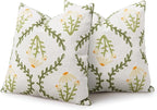 Adabana Embroidered Pillow Cover Set of 2 Farmhouse Decorative Floral Throw Pillow Covers 18x18 inch for Couch Sofa Bed Living Room Decor Green and White
