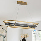 3 Ring LED Chandelier Black Gold Rectangular Chandeliers 39in Modern Oval Dining Room Chandeliers Over Table 70W Dimmable Rectangle Chandelier Light for Kitchen Island Study Room Home Office