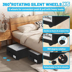 2 Pack Under Bed Storage with Wheels 10" Height, Rolling Storage Bins XXL 60L, Underbed Shoe Storage Containers with Label & Clear Lid, Dorm Under bed Drawers for Clothes, Shoes, Quick Assembly, Black