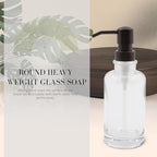 3 Piece Round Heavy Weight Glass Soap Lotion Pump Dispenser Set with Metal Caddy for Home Bath Kitchen Travel Office Hand Crafted Metal Tray Oil Rubbed Bronze