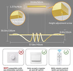 Modern LED Pendant Lights Kitchen Island, 57in Gold Chandelier Dimmable with Remote Control 3000k-6000K Adjustable, Aluminum Island Lighting Lamp Fixture for Kitchen, Dining Room