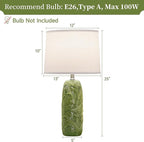 25” Green Lamps Set of 2 with Leaves Design for Living Room, Bedroom, Retro Ceramic Table Lamps for Nightstand Set of 2