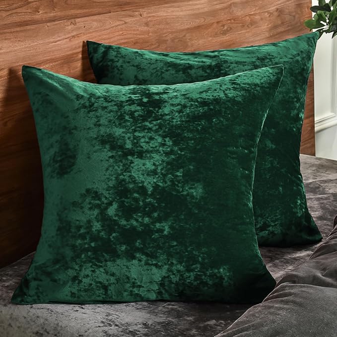 PHF Truly Velvet Throw Pillow Covers, 24"x24", No Insert, 2 Pack Color Gradient Cushion Covers, Ultra Soft Cozy Square Covers Shell for Luxurious Home Decorative, No Shedding, No Pilling, Green