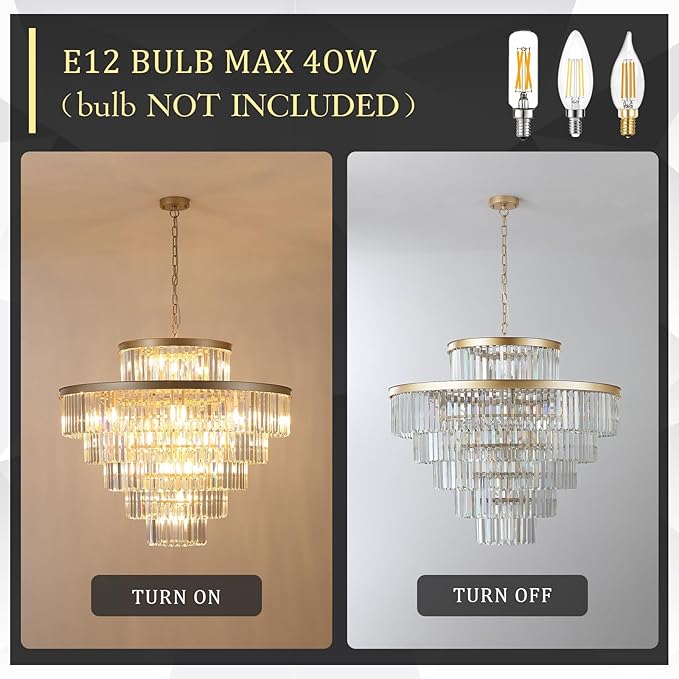Large 36" Gold Crystal Chandeliers 23 Lights Modern Luxury Chandelier for Foyer Staircase Chandeliers 6 Tiers Round K9 Ceiling Pendant Lighting Fixture for Living Dining Room