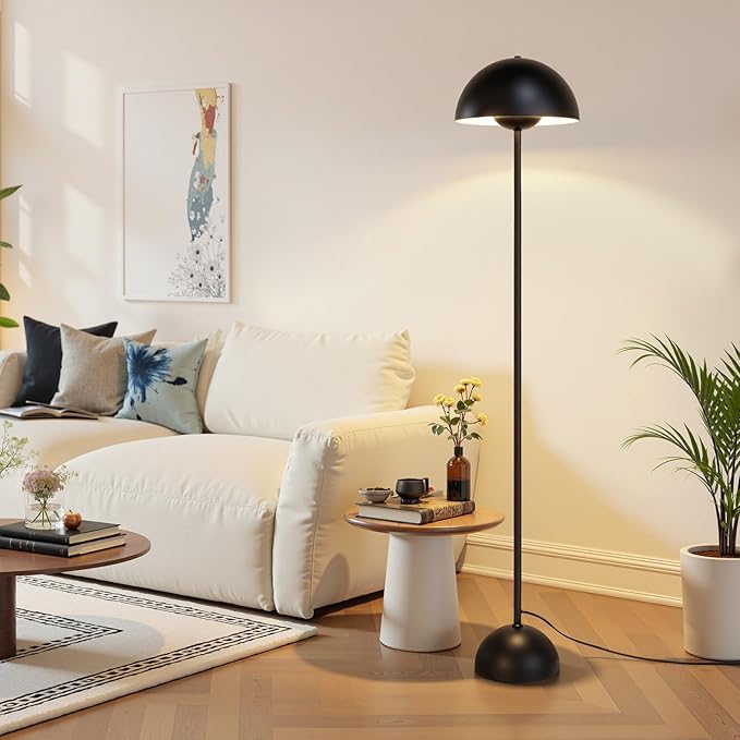 Black Floor Lamp for Living Room, 66'' Industrial Standing Lamp with Unique Metal Shade&Base Reflecting Light Tall Retro Lamp for Bedroom, Black