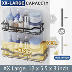OMAIRA 3-Pack Shower Caddy with Soap Holder, Adhesive Rustproof No-drill Strudy Loading Inside Shower Organizer Shelves Rack Storage Bathroom Organization for Smooth Wall Glass Tile, Grey (X-Large)