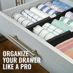 RAPTUROUS Deep Drawer Dividers 8 Pack, 6 Inch Tall, 13-22 Inch Long Expandable, Adjustable Drawer Organizer for Clothing, Dresser, Kitchen, Strong Hold, Soft Foam Edges, Black