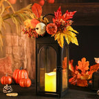 BDOR 2 Pack Fall Lanterns Decor with LED Candle – 16" Stainless Steel & Tempered Glass Lanterns with Harvest Pumpkin Maple Leaf – Premium Thanksgiving Centerpiece for Indoor Outdoor Use