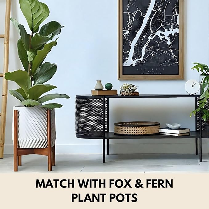 Fox & Fern Large Adjustable Plant Stand Indoor — 11 to 15 Inch Premium Mid Century Bamboo Plant Stand; Plug In Design; Easy to Assemble; Two Heights - For 11, 12, 13, 14 & 15 Inch Pots (Not Included)