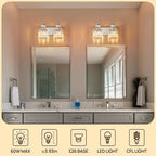 Modern Bathroom Vanity Light, 2-Light Nickel Bathroom Lighting Fixtures Over Mirror, 12.6" Crystal Wall Light Sconce for Bathroom/Bedroom/Vanity, Includes LED Bulbs, Easy Installation