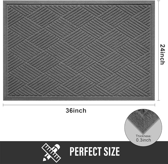 Sturdy Front Door Mat, Absorbent Muddy Dirt Resist Welcome Door Mats Outdoor Indoor, Stain and Fade Resistant, Non-Slip Rubber Backing Low Profile Doormat for Entryway, 36×24, Charcoal
