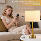 GyroVu 22 Inches Table Lamps, Bedside Lamps with USB and C Ports, Nightstand Lamp with Pull Chain, Gold Lamp Set of 2 for Living Room, Bedroom & Office, Bulbs Included(Gold)