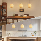 3-Light Bamboo Plug in Pendant Light with Switch, Boho Hanging Lights, 15ft Hand Woven Cord, for Bedroom Kitchen Island Farmhouse, ETL Listed