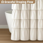 Seasonwood Ruffle Shower Curtain Cream Farmhouse Vintage Handcrafted Rustic Decorative Fabric Shower Curtains for Bathroom, 72" x 72"