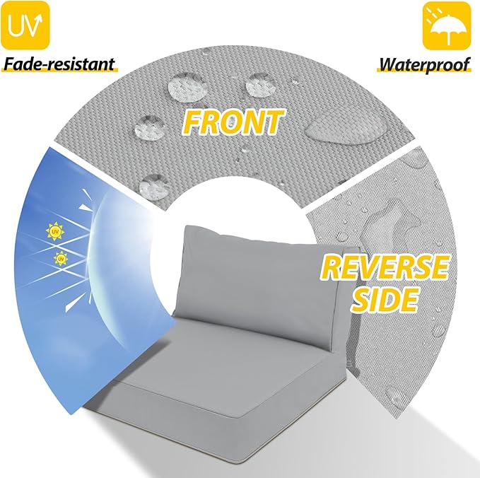 AAAAAcessories Outdoor Deep Seat Cushions, Waterproof, Fade-Resistant Patio Furniture Replacement Cushions, 23.5" x 25.5" x 5" + 23.5" x 13.5", Gray