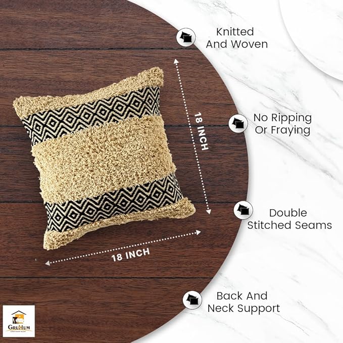 GRUHUM Throw Pillow Covers 18x18 -Set of 2 Boho Decorative Handwoven Cushion Case for Living Room Bedroom Sofa Couch Farmhouse Bench Car Home Decor Cotton Comfy Square Modern Pillow 18x18 inch,Cream