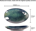 Ceramic Serving Platters Set of 4, 12.1 Inch Curved Oval Salad Plates for Entertaining, Modern Kitchen Dishes, Trays for Dinner, Fruit, Salad, Pasta, burgers - Dishwasher Microwave Safe