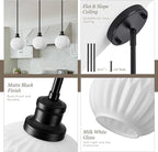 Black Pendant Lights Kitchen Island 2 Pack, 7.3" Milk Glass Modern Pendant Light Fixtures with Rods, Globe Hanging Lighting for Kitchen Sink Bathroom Dining Room, E26 Base