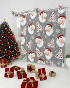 Grey Christmas Shower Curtain, Santa Claus Merry Christmas Tree Shower Curtains Set with Hooks, Winter Snowflake Waterproof Fabric Bathroom Curtains Decor Home Accessories, Stall Long 54 X 78 Inch