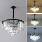 Black Modern Crystal Chandelier, 4-Tier Round Flush Mount Ceiling Light Fixtures Height Adjustable Pendant Lighting for Dining Room Living Room Bedroom Kitchen Hotel Foyer
