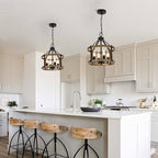 4-Light Farmhouse Chandelier, 12.5 Inch Rustic Black and Vintage Wood Finish Chandeliers for Dining Room Light Fixture, Adjustable Height Hanging Light for Kitchen Island, Entryway, Indoor