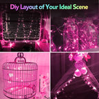 4 Pack 20FT 60LED Fairy Lights Battery Operated, Mother's Day String Light with Timer Waterproof, Battery Twinkle Lights for Girl's Bedroom Wedding Anniversary Decorations (Pink)