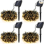 4Pack Solar String Lights for Outside, 400 LED Solar Christmas Lights Outdoor Waterproof with 8 Modes Solar Fairy Lights for Xmas Tree Party Wedding Garden Fence Decorations (Warm White)