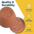 Terracotta 6-Inch Plant Pots with Drainage & Saucers 3 Pack, Indoor & Outdoor Planters for Houseplants, Herbs, and Flowers, Durable & Weatherproof Material, Stackable, Lightweight, Minimalist Design