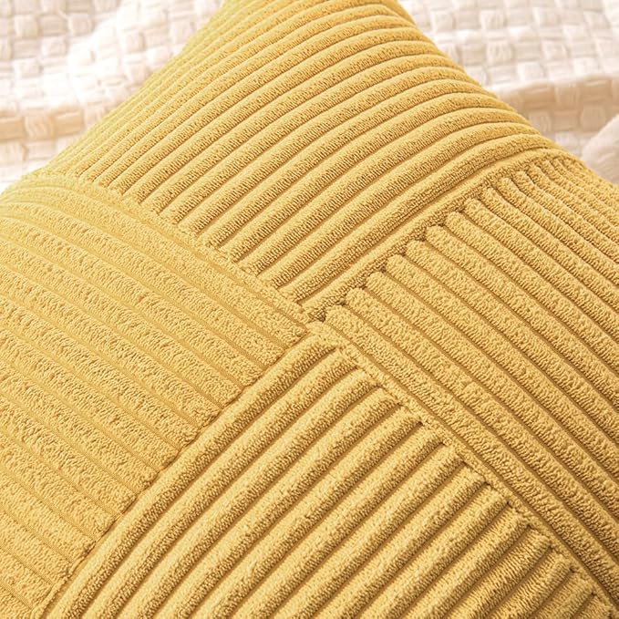 MIULEE Gold Corduroy Pillow Covers Pack of 2 Boho Decorative Spliced Throw Pillow Covers Soft Solid Couch Pillowcases Cross Patchwork Textured Cushion Covers for Living Room Bed Sofa 12x20 inch