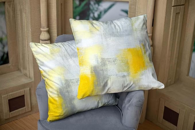 CAPSCEOLL Yellow Grey Throw Pillow Covers Modern Home Art Decor,16 X 16 Inches Set of 2 Pillow Cases Decorative,Abstract Oil Painting Pillowcases for Bedroom,Living Room,Cushion Couch Sofa